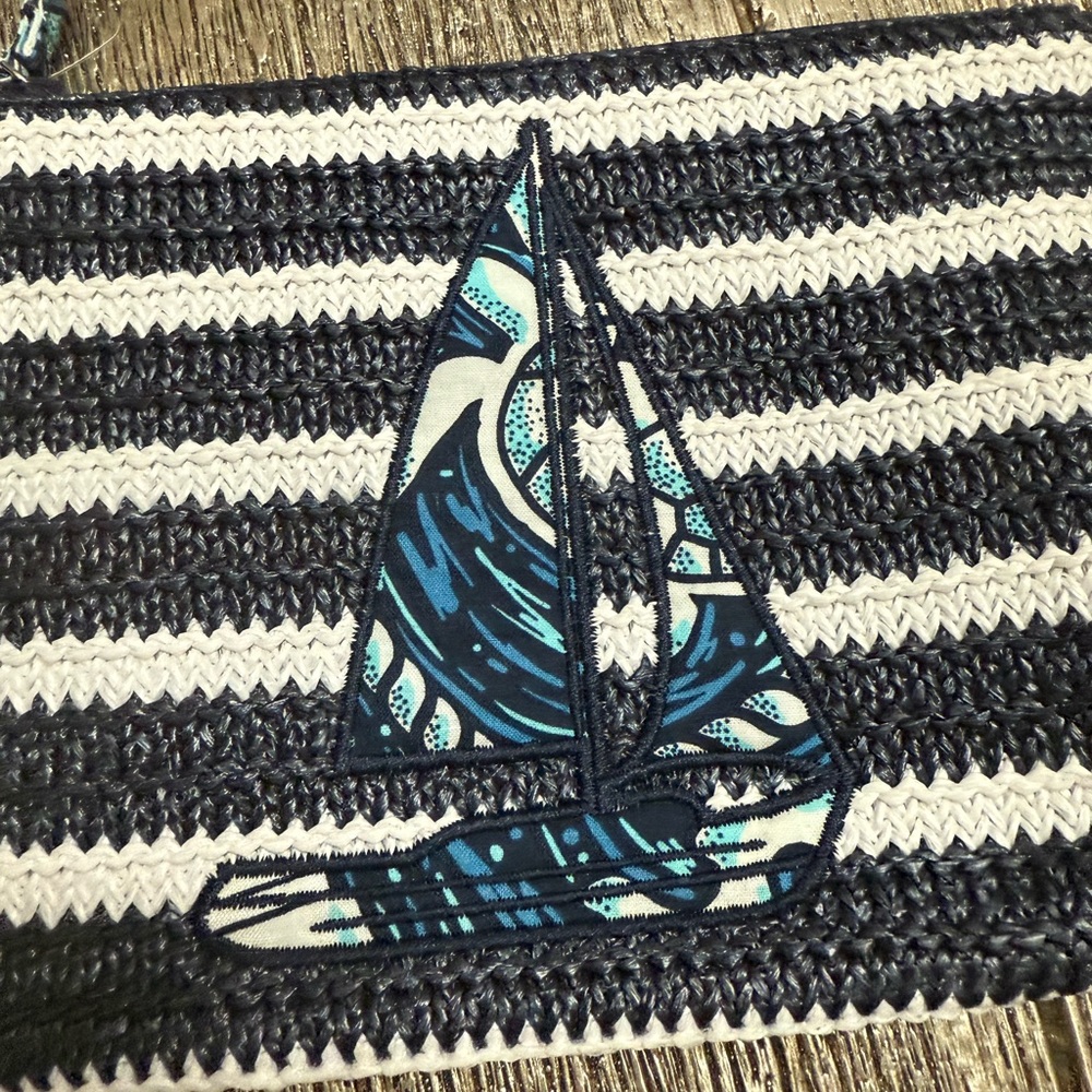 Vera Bradley Navy and White Striped Clutch with Sailboat - Picture 2 of 8